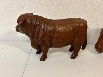 RED MILL CARVED STEER AND HORSE HEAD