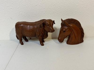 RED MILL CARVED STEER AND HORSE HEAD