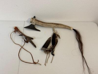 ANTLER HANDLED AXE AND TURKEY FOOT