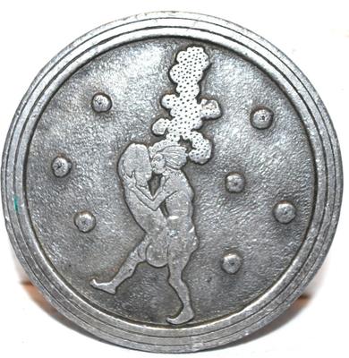 Vintage "Aubrey Beardsley - Artist" Pewter Indiana Metal Craft, Co Belt Buckle Round 2Â¾"