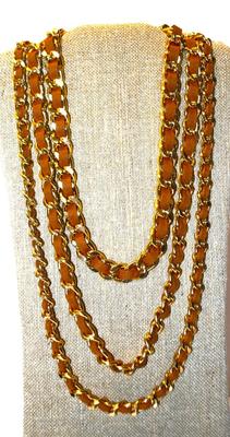 "Leather & Links" 6 Strand Necklace 26" L