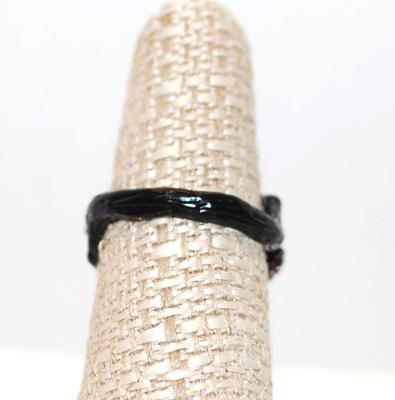 Size 7 Â¼ Silver Plated .925 Flowered Black Band with Oval Fire Opal (7.2g)