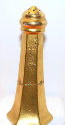 Vintage Gently Embossed Hatpin Holder (5" H) with Jade-Like Accent Stones and 8 Hat Pins 2"-9 " L