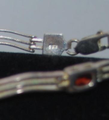 STERLING SILVER Wavy Bracelet with 5 Faceted Bezel Garnet Stones 6 Â½" L