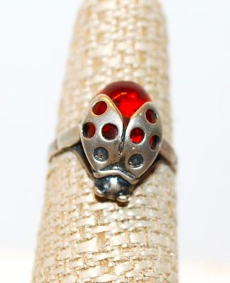 Size 7Â¼ Unique Insect Ring with Amber Stone (3.5g)