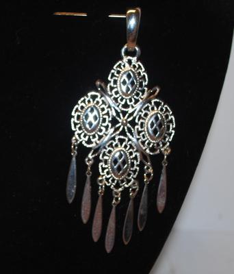 Large 7 Dangles Silver Tone PENDANT 3 Â½" L x 2" W