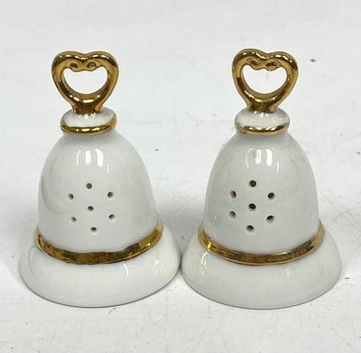 Porcelain Bell Salt & Pepper White with Heart Shaped Bell