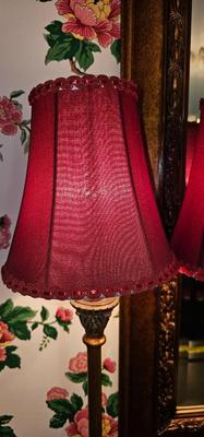 2 Candlestick Lamps with Red Shades