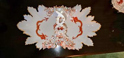 Fruit bowl (or basket) with 2 matching candle sticks Meissen Rococo hand-painted with gilt