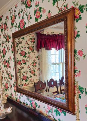 Antique Large Beveled Mirror, Wood Frame