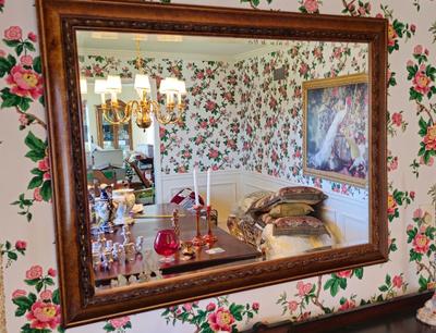 Antique Large Beveled Mirror, Wood Frame