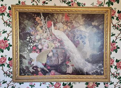 White Peacock textured print by Jessie Arms Botke 1931 with ornate frame