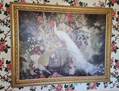 White Peacock textured print by Jessie Arms Botke 1931 with ornate frame