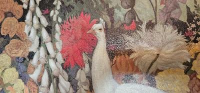 White Peacock textured print by Jessie Arms Botke 1931 with ornate frame