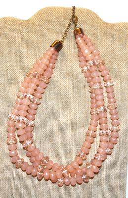 Pale Pink Acrylic Beaded Necklace 16" L