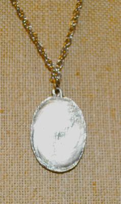 White Beaded Oval PENDANT Owl (1 Â½" x 1") Necklace 26" L