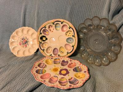 Florals and Dyed Eggs Egg Dish Lot