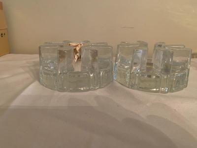2 Glass cut votive holders