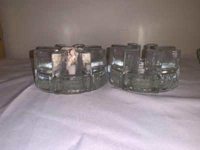 2 Glass cut votive holders