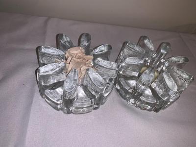 2 Glass cut votive holders