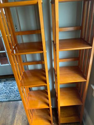 Pair of tall , narrow bookcases