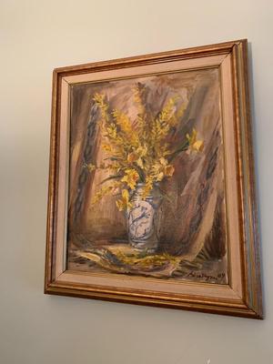 Vase with flowers original painting in vintage frame