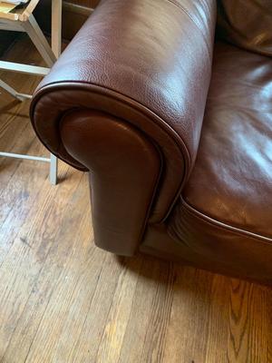 Brown Leather Rolled Arm Lounge Chair