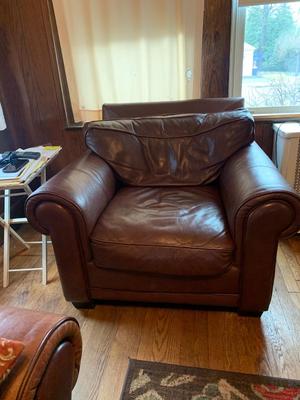 Brown Leather Rolled Arm Lounge Chair