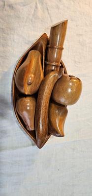 Vintage Hand-carved Wood Fruits and bowl MCM