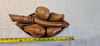 Vintage Hand-carved Wood Fruits and bowl MCM