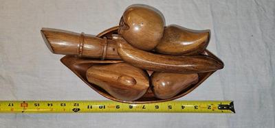 Vintage Hand-carved Wood Fruits and bowl MCM