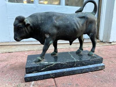 Bull Sculpture on Marble Base