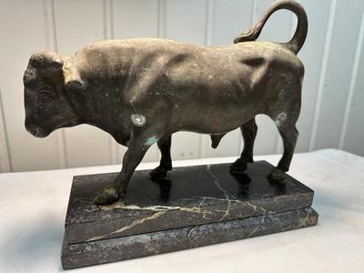 Bull Sculpture on Marble Base