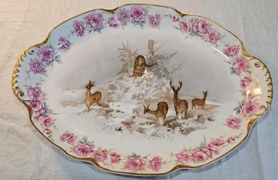 Theodore Haviland Limoges Large Platter Schleiger 877 Game Deer Mountain Lion