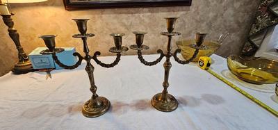 Pair of 2 Antique Brass Candlesticks with 3 arms each