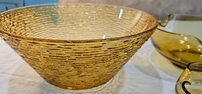 3 vintage Amber Honey Glass Bowls MCM Anchor Hocking