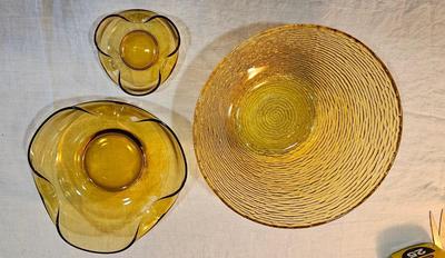 3 vintage Amber Honey Glass Bowls MCM Anchor Hocking