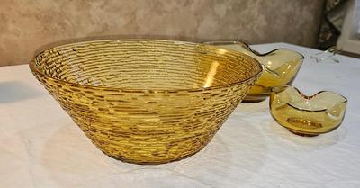 3 vintage Amber Honey Glass Bowls MCM Anchor Hocking