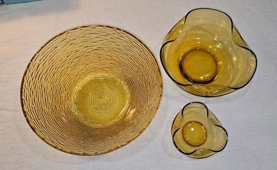 3 vintage Amber Honey Glass Bowls MCM Anchor Hocking