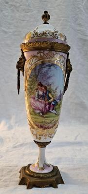 Covered Urn, Jar with lid Sevres Hand painted Porcelain France
