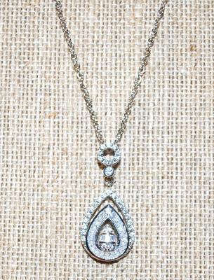 Triple Teardrop Diamond Style PENDANT (1 Â½" x Â½") on a Silver Tone Necklace 17" L