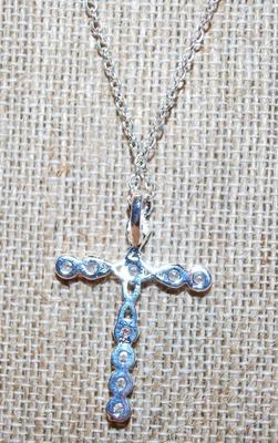 All Diamond-Style Cross PENDANT (1 Â¼" x 1") on a Silver Tone Necklace 18" L