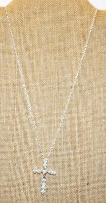 All Diamond-Style Cross PENDANT (1 Â¼" x 1") on a Silver Tone Necklace 18" L