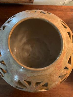 Ceramic vase with pierced design or large candle holder