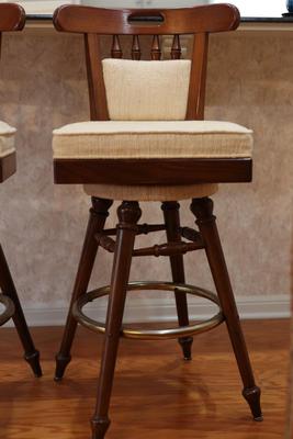 Two Wood Chairmaster Barstools (2)