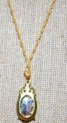 Large Oval Purple Stone with a Top Crown Accent with Clear Stones PENDANT (1 Â¼" x Â½") with Gold Chain Necklace 18" L