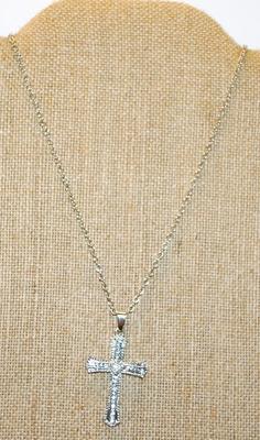 28 Clear Stones Cross PENDANT (2Â¾" x 1") on a Silver Chain Necklace 18" L