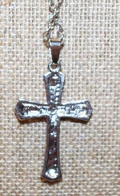 28 Clear Stones Cross PENDANT (2Â¾" x 1") on a Silver Chain Necklace 18" L