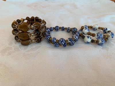 Three GEMSTONE Memory Wire Bracelets