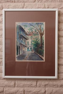 Original Nestor Fruges Watercolor Depicting New Orleans Street Scene